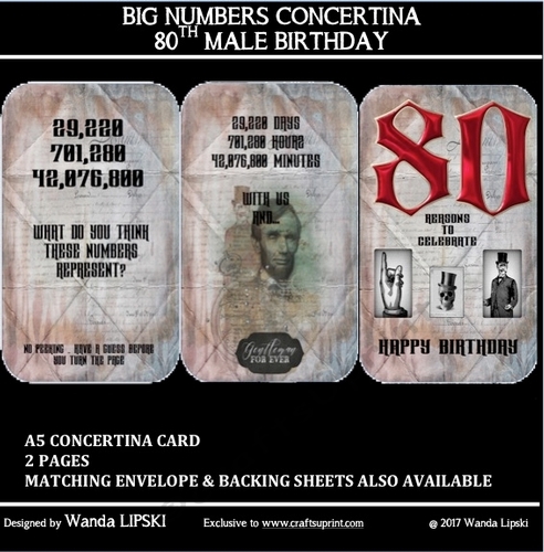 BIG NUMBERS CONCERTINA 80TH MALE BIRTHDAY