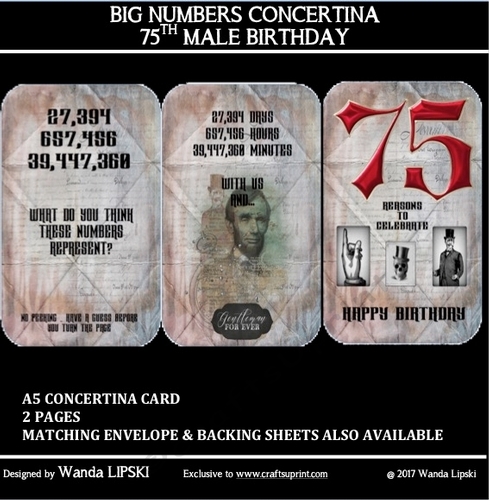 BIG NUMBERS CONCERTINA 75TH MALE BIRTHDAY