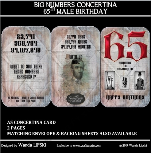 BIG NUMBERS CONCERTINA 65TH MALE BIRTHDAY