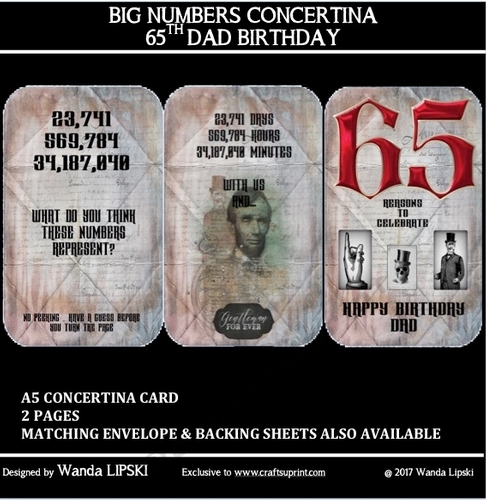 BIG NUMBERS CONCERTINA 65TH DAD BIRTHDAY