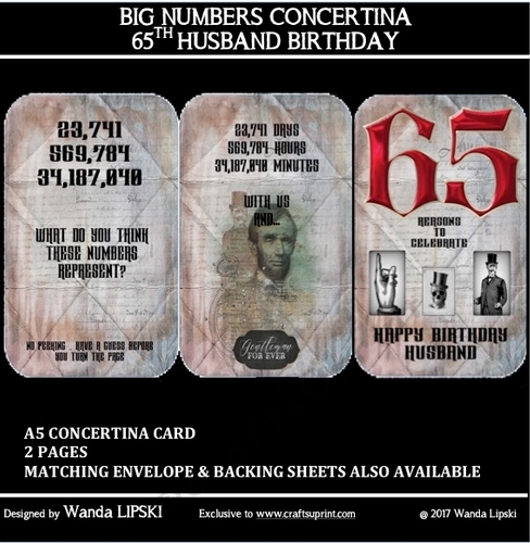 BIG NUMBERS CONCERTINA 65TH HUSBAND BIRTHDAY