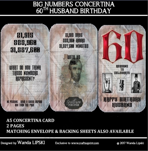 BIG NUMBERS CONCERTINA 60TH HUSBAND BIRTHDAY