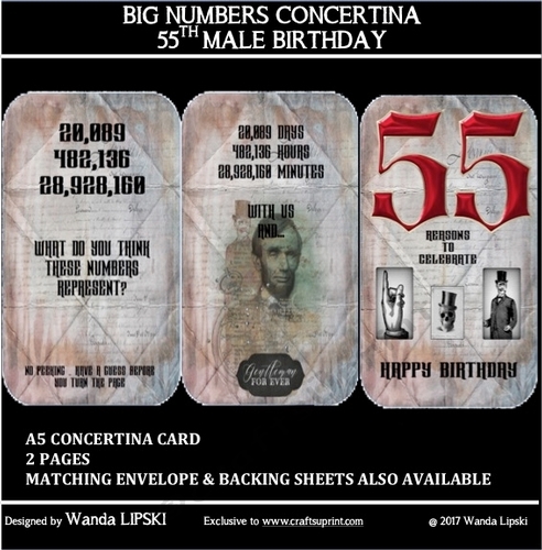 BIG NUMBERS CONCERTINA 55TH MALE BIRTHDAY