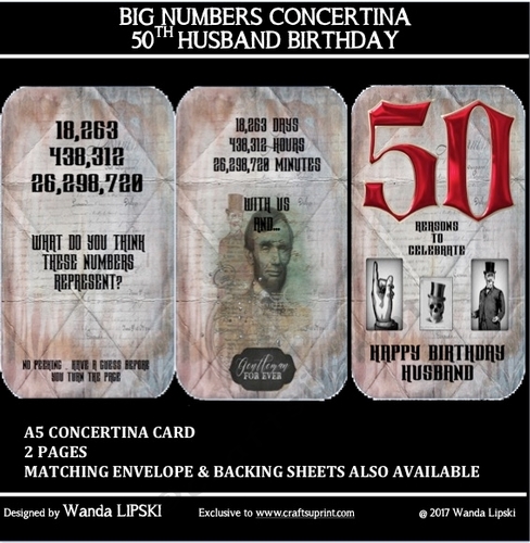 BIG NUMBERS CONCERTINA 50TH HUSBAND BIRTHDAY