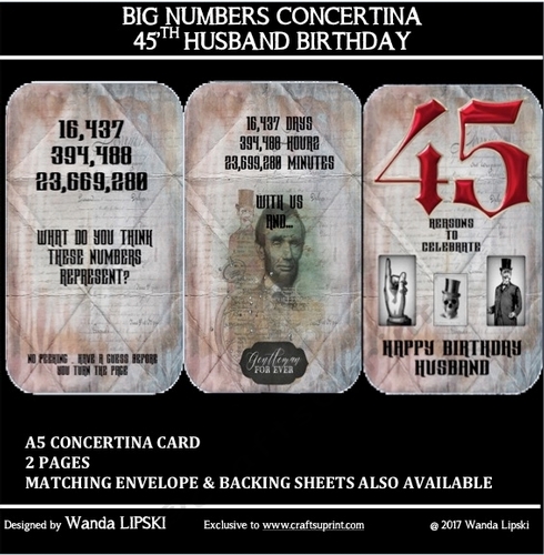 BIG NUMBERS CONCERTINA 45TH HUSBAND BIRTHDAY