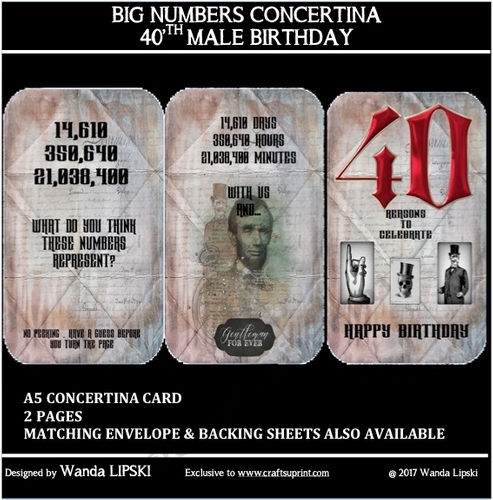 BIG NUMBERS CONCERTINA 40TH HUSBAND BIRTHDAY