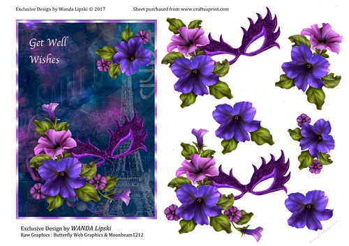 PARISIAN PETUNIAS 5 x 7 GET WELL  CARD FRONT