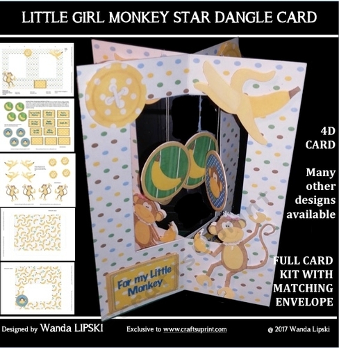 LITTLE GIRL MONKEY STAR DANGLE CARD