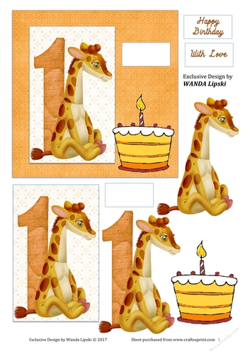 1 YEAR BIRTHDAY GIRAFFE CARD FRONT