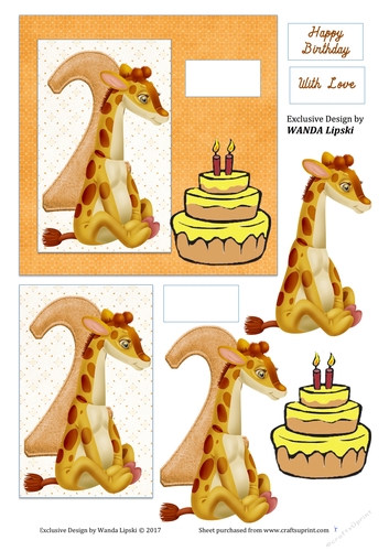 2 YEAR BIRTHDAY GIRAFFE CARD FRONT