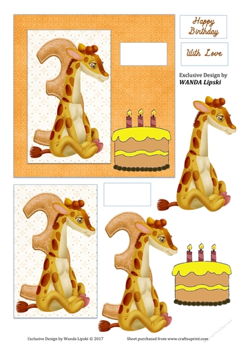 3 YEAR BIRTHDAY GIRAFFE CARD FRONT
