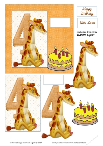 4 YEAR BIRTHDAY GIRAFFE CARD FRONT