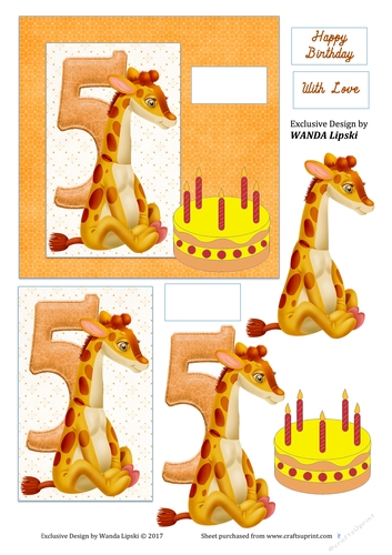 5 YEAR BIRTHDAY GIRAFFE CARD FRONT
