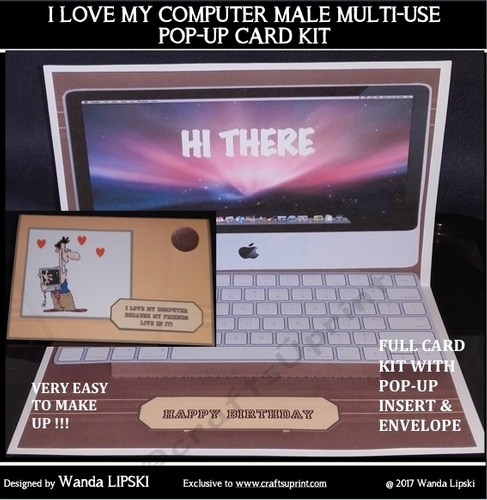 I LOVE MY COMPUTER MALE POP-UP MULTI-USE CARD