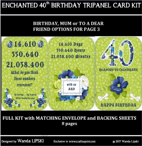 ENCHANTED 40TH BIRTHDAY TRIPANEL CARD KIT