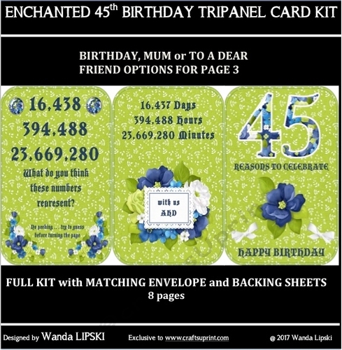 ENCHANTED 45TH BIRTHDAY TRIPANEL CARD KIT