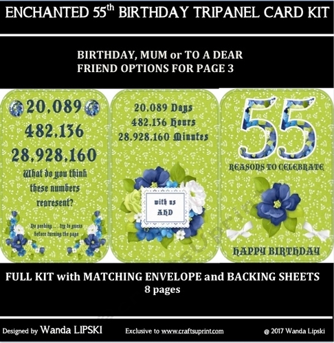 ENCHANTED 55TH BIRTHDAY TRIPANEL CARD KIT