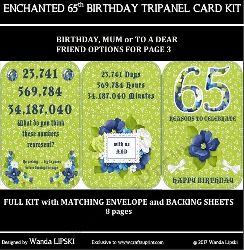 ENCHANTED 65TH BIRTHDAY TRIPANEL CARD KIT