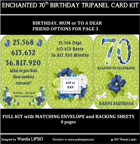 ENCHANTED 70TH BIRTHDAY TRIPANEL CARD KIT
