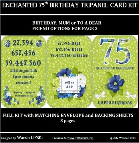 ENCHANTED 75TH BIRTHDAY TRIPANEL CARD KIT