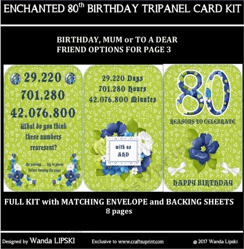 ENCHANTED 80TH BIRTHDAY TRIPANEL CARD KIT