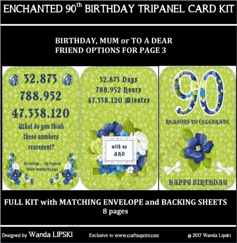 ENCHANTED 90TH BIRTHDAY TRIPANEL CARD KIT