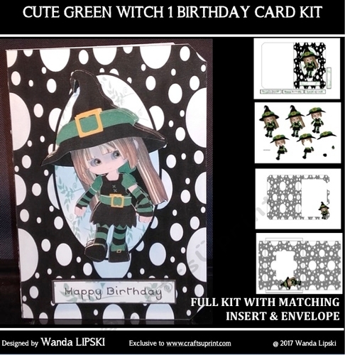 LITTLE GREEN WITCH 1 BIRTHDAY FOLD CARD COMPLETE KIT