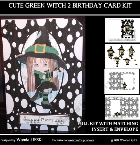 LITTLE GREEN WITCH 2 BIRTHDAY FOLD CARD COMPLETE KIT