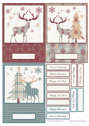 3 X LITTLE DEER CHRISTMAS CARD FRONTS