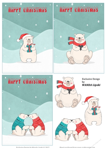 3 x BEARS QUICK CHRISTMAS CARD FRONTS