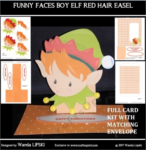 FUNNY FACE BOY ELF RED HAIR CHRISTMAS EASEL