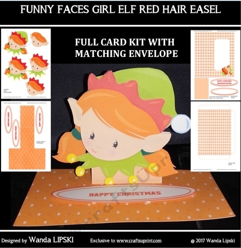 FUNNY FACE GIRL ELF RED HAIR CHRISTMAS EASEL