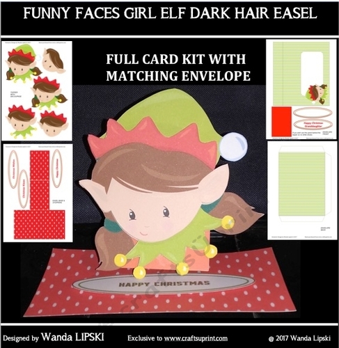 FUNNY FACE GIRL ELF DARK HAIR CHRISTMAS EASEL