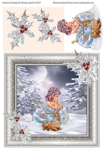 WINTER PRINCESS WITH FAWN CHRISTMAS TOPPER