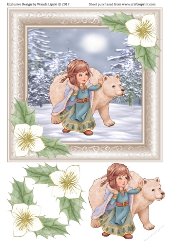 WINTER WALK GIRL WITH POLAR BEAR CHRISTMAS TOPPER