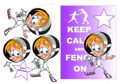 STAY CALM AND FENCE ON BIRTHDAY TOPPER