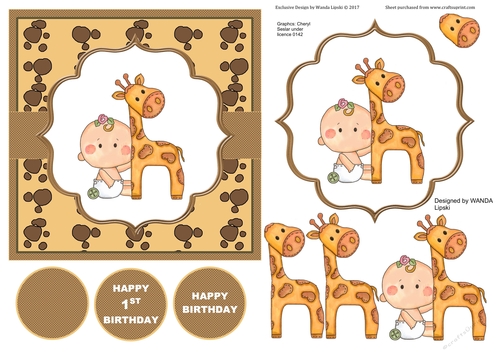 CUTIE BABY WITH GIRAFFE 1ST  BIRTHDAY TOPPER