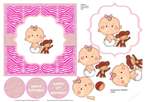 CUTIE BABY WITH MONKEY 1ST  BIRTHDAY TOPPER