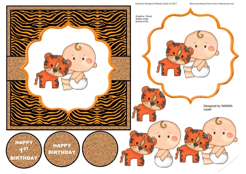 CUTIE BABY WITH TIGER 1ST  BIRTHDAY TOPPER
