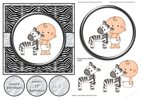 CUTIE BABY WITH ZEBRA 1ST  BIRTHDAY TOPPER