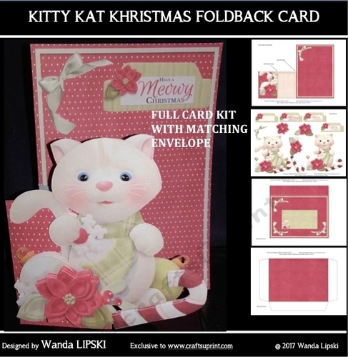 KITTY KAT KRISTMAS FOLDBACK CARD WITH ENVELOPE