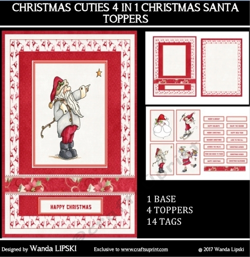 CHRISTMAS CUTIES 4 IN 1 SANTA TOPPERS