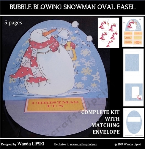 BUBBLE BLOWING SNOWMAN OVAL EASEL CHRISTMAS CARD