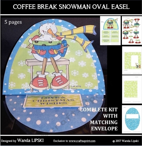 COFFEE BREAK SNOWMAN OVAL EASEL CHRISTMAS CARD