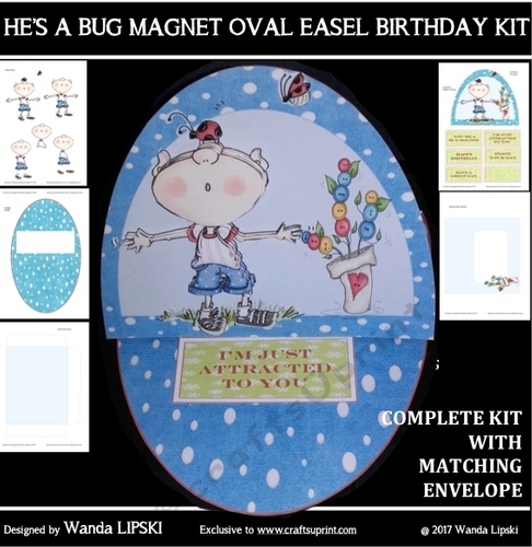 HES A BUG MAGNET OVAL EASEL BIRTHDAY OR LOVE CARD