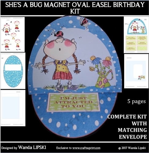 SHES A BUG MAGNET OVAL EASEL BIRTHDAY OR LOVE CARD