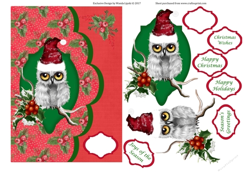 HOLLY OWL CHRISTMAS CARD FRONT