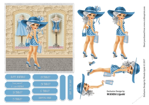 SHOPPING SPREE BIRTHDAY BLUE TOPPER