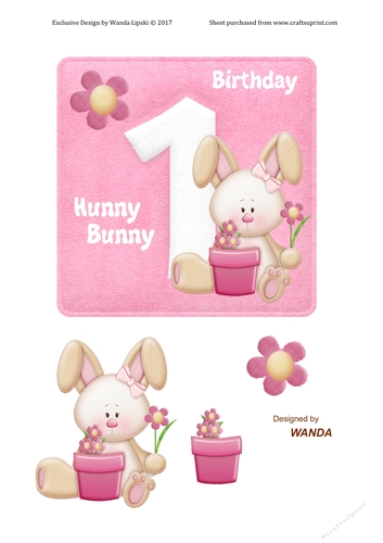 HUNNY BUNNY 1ST BIRTHDAY TOPPER