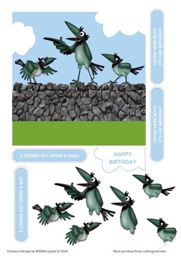 3 CROWS SAT UPON A WALL NURSERY RYHME TOPPER